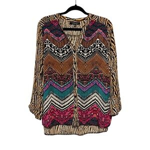 Calessa Hippie Chic Button‎ Shirt Womens Medium Eclectic Bohemian Retro Revival